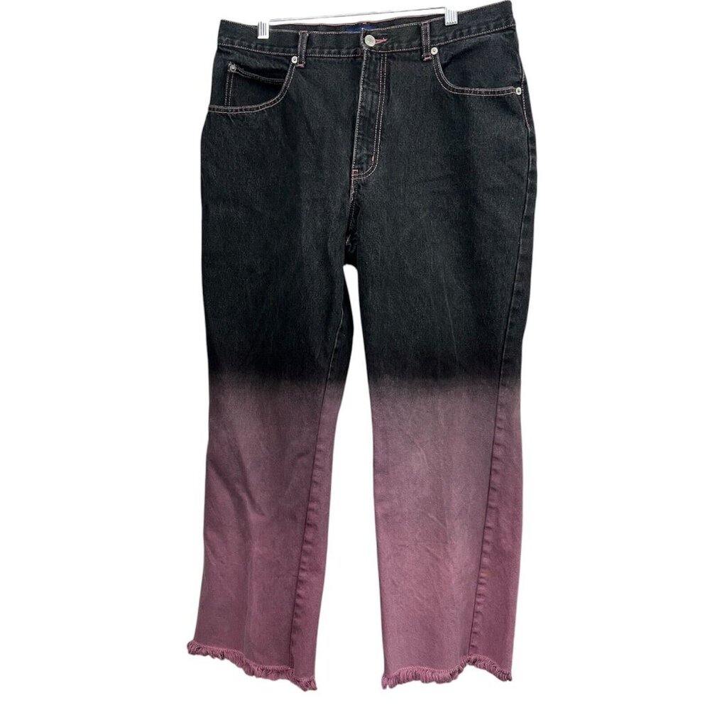 Vintage 90s Y2K Ombre Jeans Sz 16 Purple Black Wide Leg Jeans Fringe‎ Hem Grunge